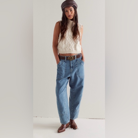 NWOT Free People S We the Free Midnight Voyage Harem Jeans in Odyssey Blue $148 - Picture 6 of 9